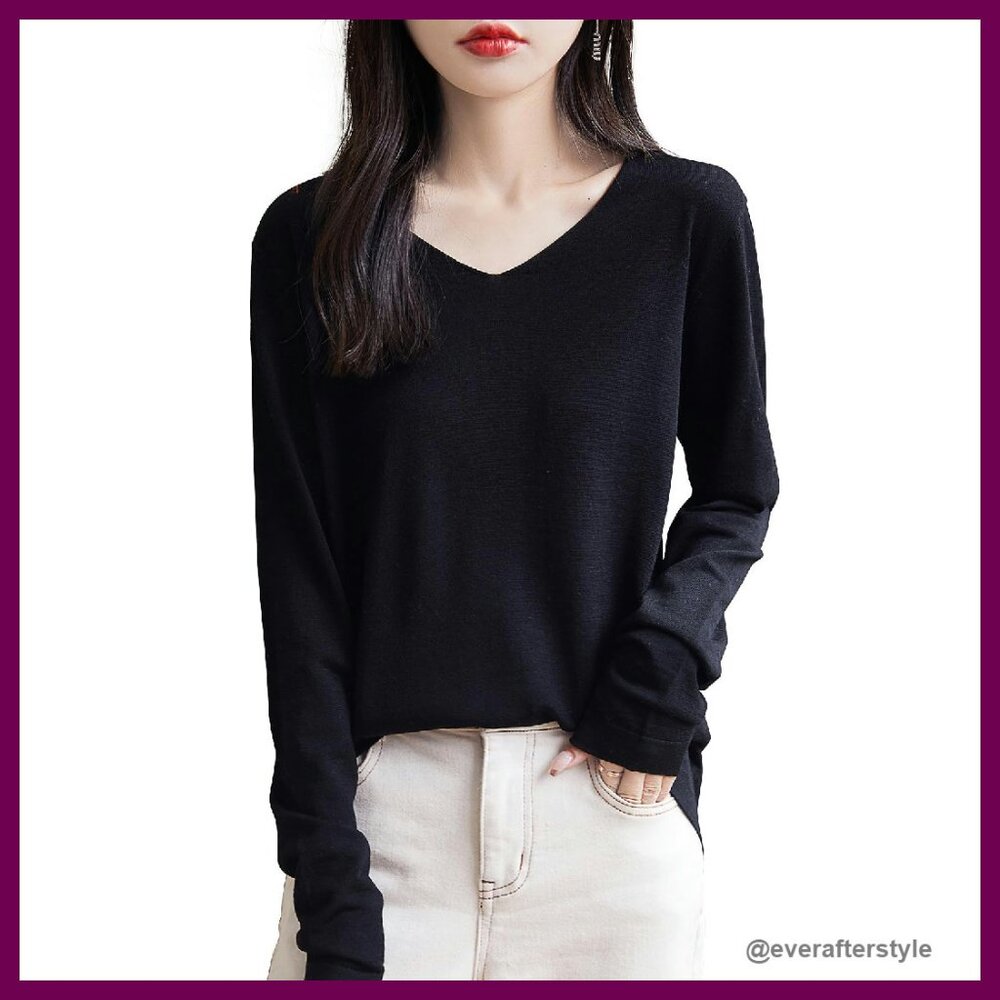 Merino Wool Base Layer Top V Neck Long Sleeve Thermal Tee Travel Hiking